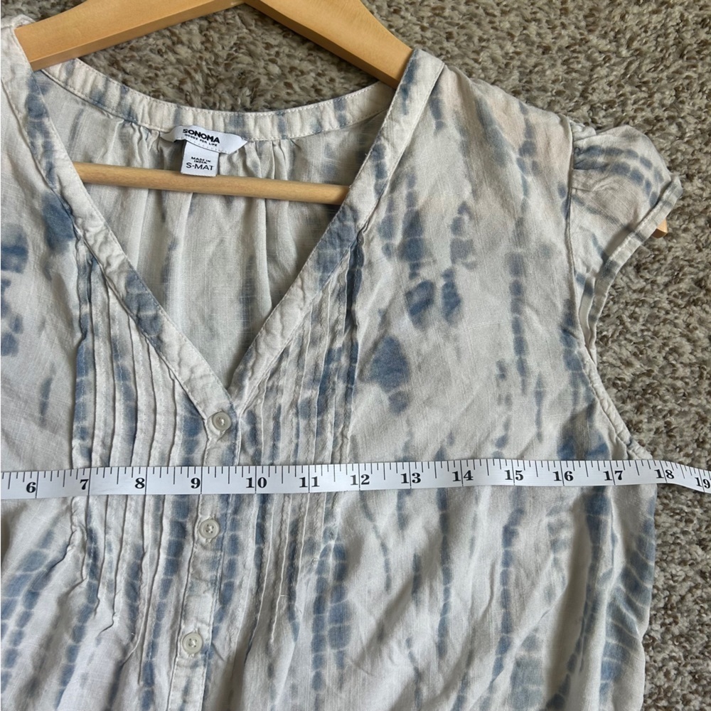Sonoma Maternity Blue White Tie Dye Tie Front Blouse V-Neck Casual Lightweight - Picture 5 of 6